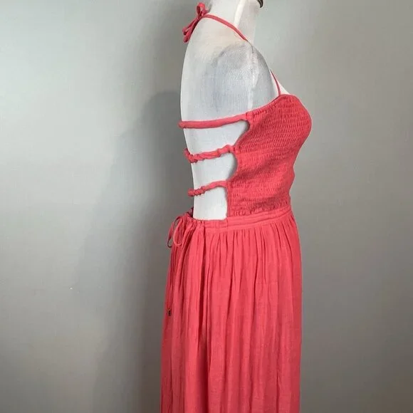 R.Yiposha Pink Halter Maxi Summer Dress Strappy Back Size Large NWT - Picture 4 of 10